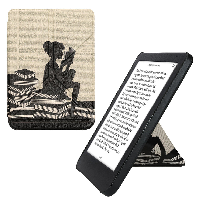 kwmobile Schutzhülle kompatibel mit Kobo Clara BW / Clara Colour / Tolino Shine (5) / Shine Color - Hülle Kunstleder - eReader Cover Case - Lesende Frau Schwarz Beige Schwarz  [dsg04]
