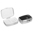 kwmobile 2x Edelstahl Tablettenbox mit 2 Fächern - 5,5 x 4 x 1,5cm - Pillendosen Set klein Tablettendose - Tragbare Pillenbox Metall Medikamentenbox Dose in Pusteblume Love Weiß  [dsg02]