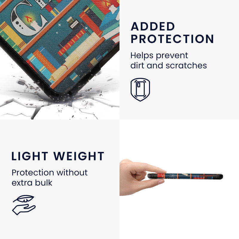 kwmobile Schutzhülle für Amazon Kindle Paperwhite (2024)/Colorsoft Hülle - eReader Flip Case mit Auto Sleep Funktion - Bibliothek Motto