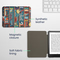 kwmobile Schutzhülle für Amazon Kindle Paperwhite (2024)/Colorsoft Hülle - eReader Flip Case mit Auto Sleep Funktion - Bibliothek Motto