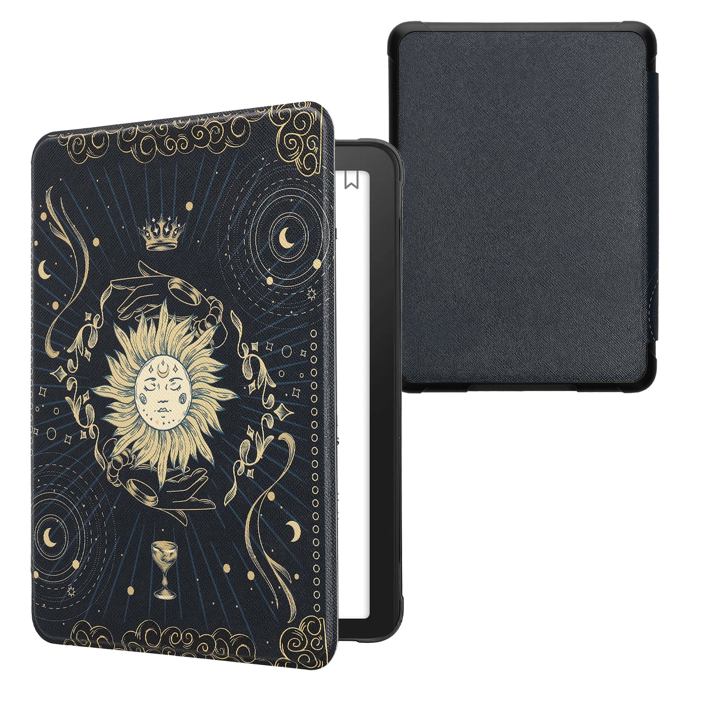 kwmobile Klapphülle kompatibel mit Amazon Kindle Paperwhite (2024)/Colorsoft Hülle - eReader Case - Tarot Karten Dunkelblau Gelb Schwarz Dunkelblau  [dsg06]