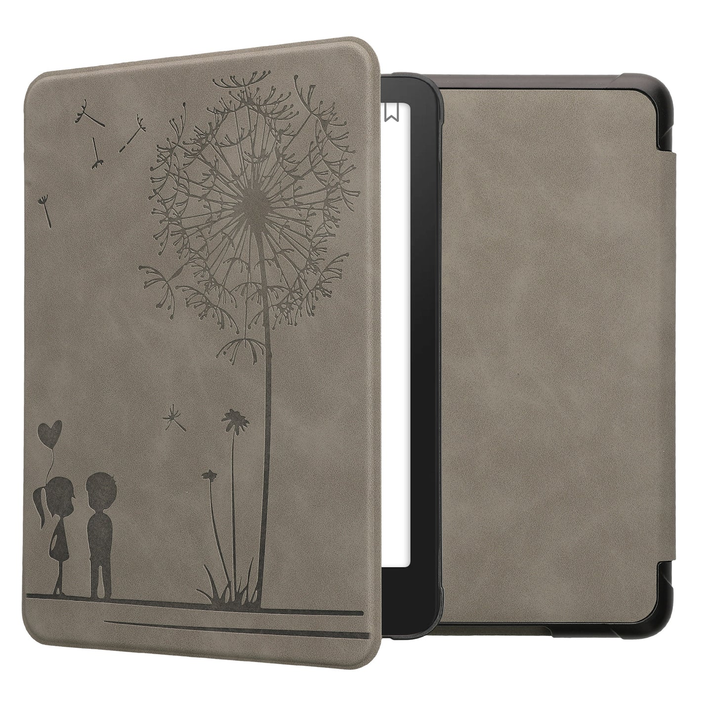 kwmobile Hülle kompatibel mit Amazon Kindle Paperwhite (2024)/Colorsoft Hülle - Kunstleder Cover - Pusteblume Love Grau Grau  [dsg01]