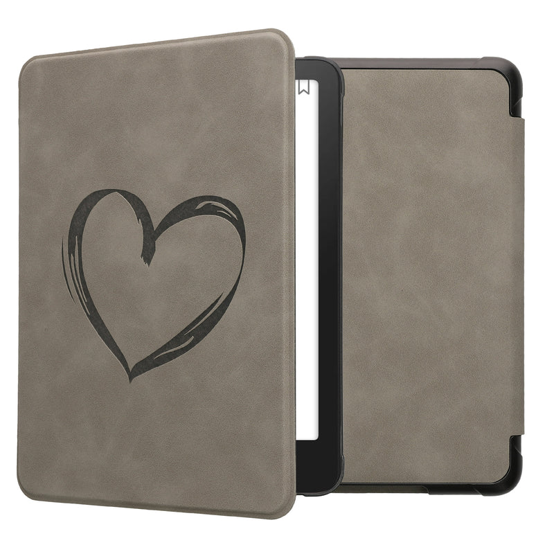 kwmobile Hülle kompatibel mit Amazon Kindle Paperwhite (2024)/Colorsoft Hülle - Kunstleder Cover - Herz Brush Grau Grau  [dsg03]