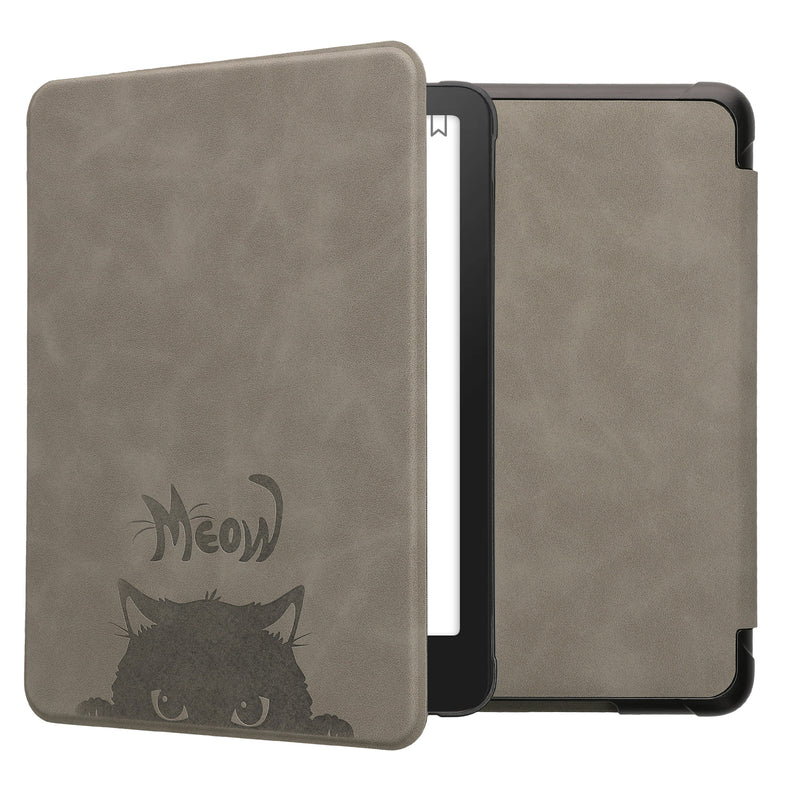 kwmobile Hülle kompatibel mit Amazon Kindle Paperwhite (2024)/Colorsoft Hülle - Kunstleder Cover - Katze Meow Grau Schwarz Grau  [dsg06]