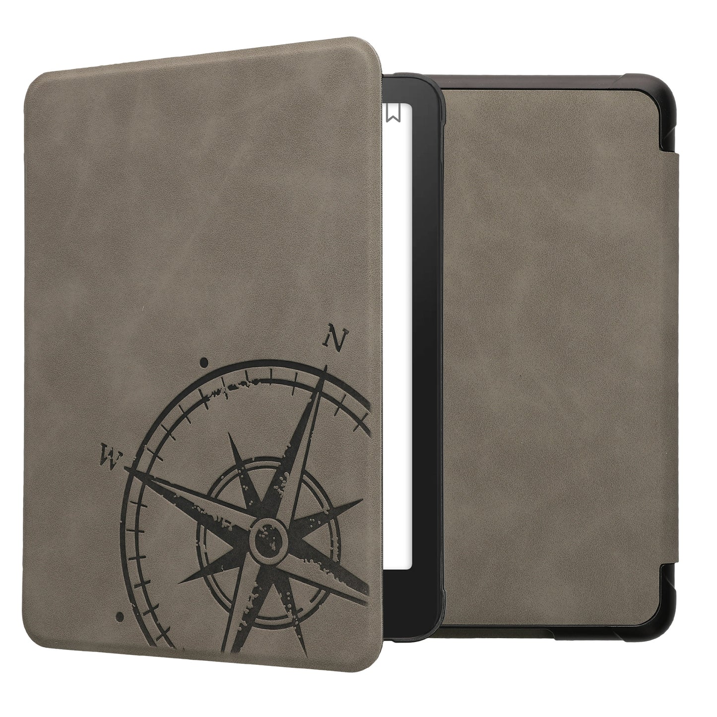 kwmobile Hülle kompatibel mit Amazon Kindle Paperwhite (2024)/Colorsoft Hülle - Kunstleder Cover - Kompass Vintage Grau Grau  [dsg08]