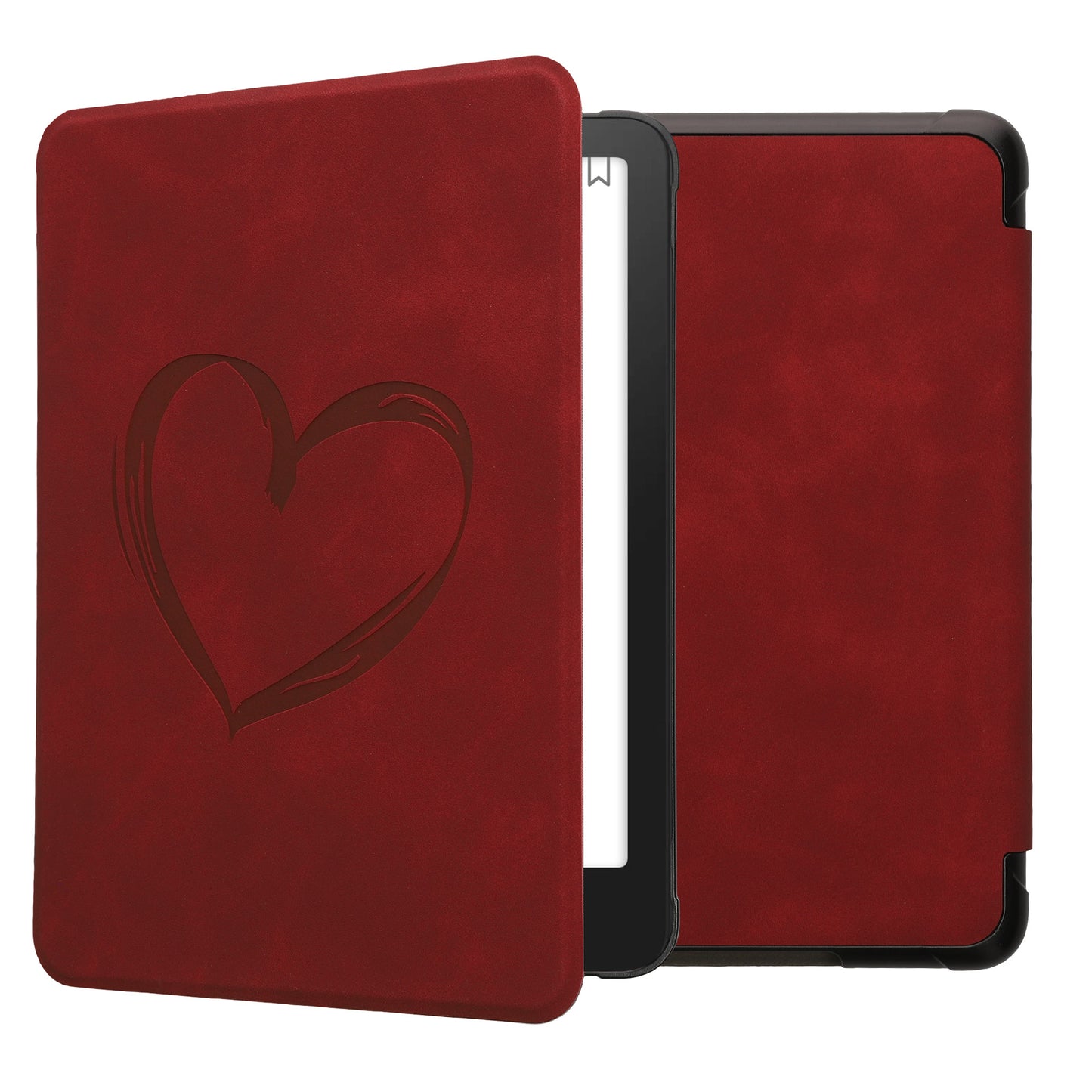 kwmobile Hülle kompatibel mit Amazon Kindle Paperwhite (2024)/Colorsoft Hülle - Kunstleder Cover - Herz Brush Dunkelrot Dunkelrot  [dsg09]