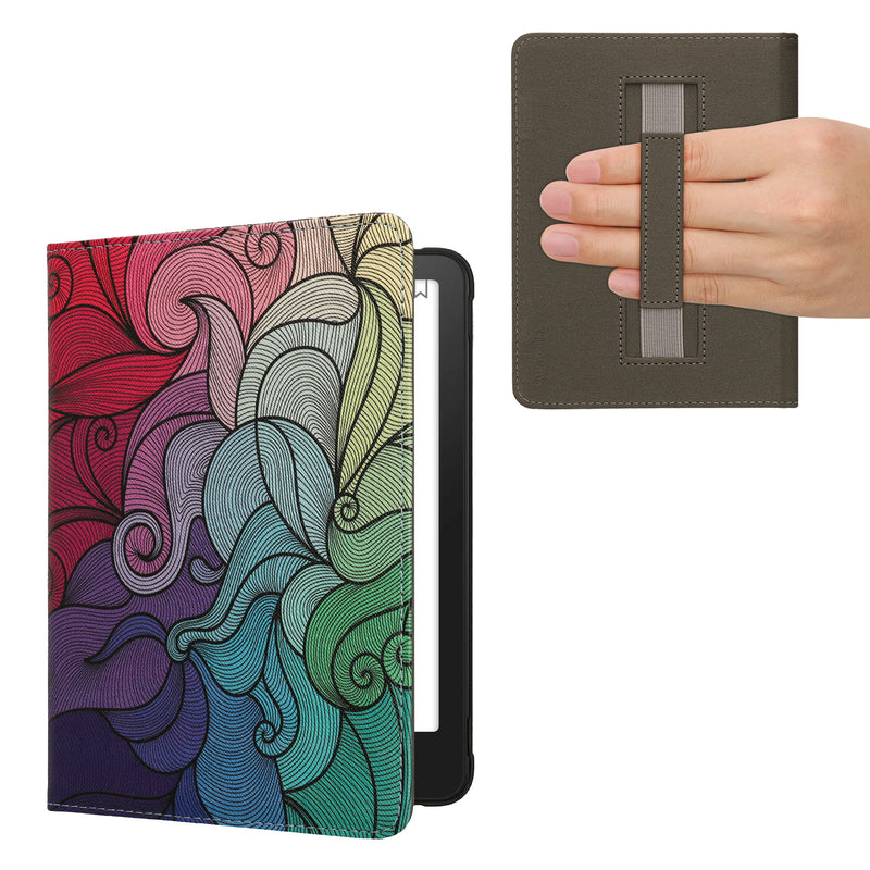 kwmobile Klapphülle kompatibel mit Amazon Kindle Paperwhite (2024)/Colorsoft Hülle - Flipcase für den eReader mit Handschlaufe - Farbrausch Pink Blau Grün Pink  [dsg10]