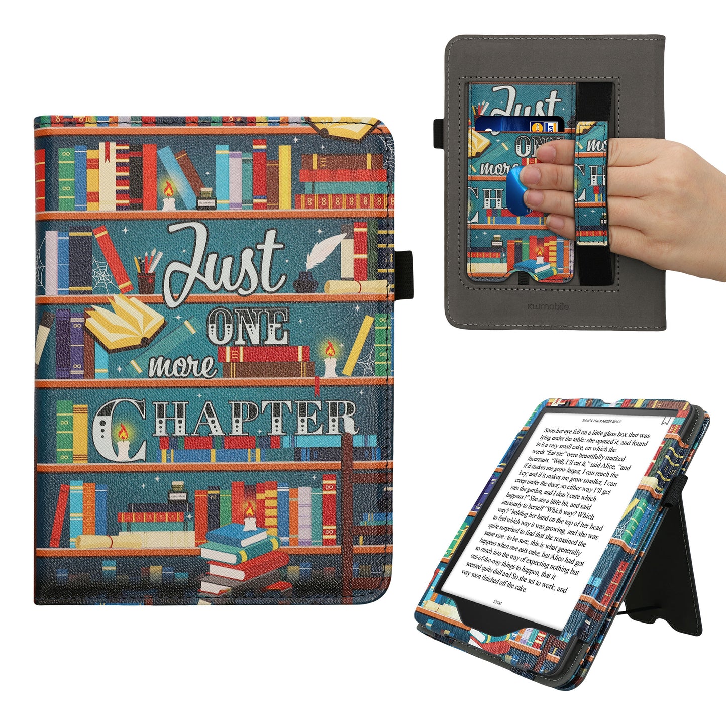 kwmobile Flip Cover kompatibel mit Amazon Kindle Paperwhite (2024)/Colorsoft - Hülle mit Handschlaufe Bibliothek Motto Mehrfarbig Mehrfarbig  [dsg01]