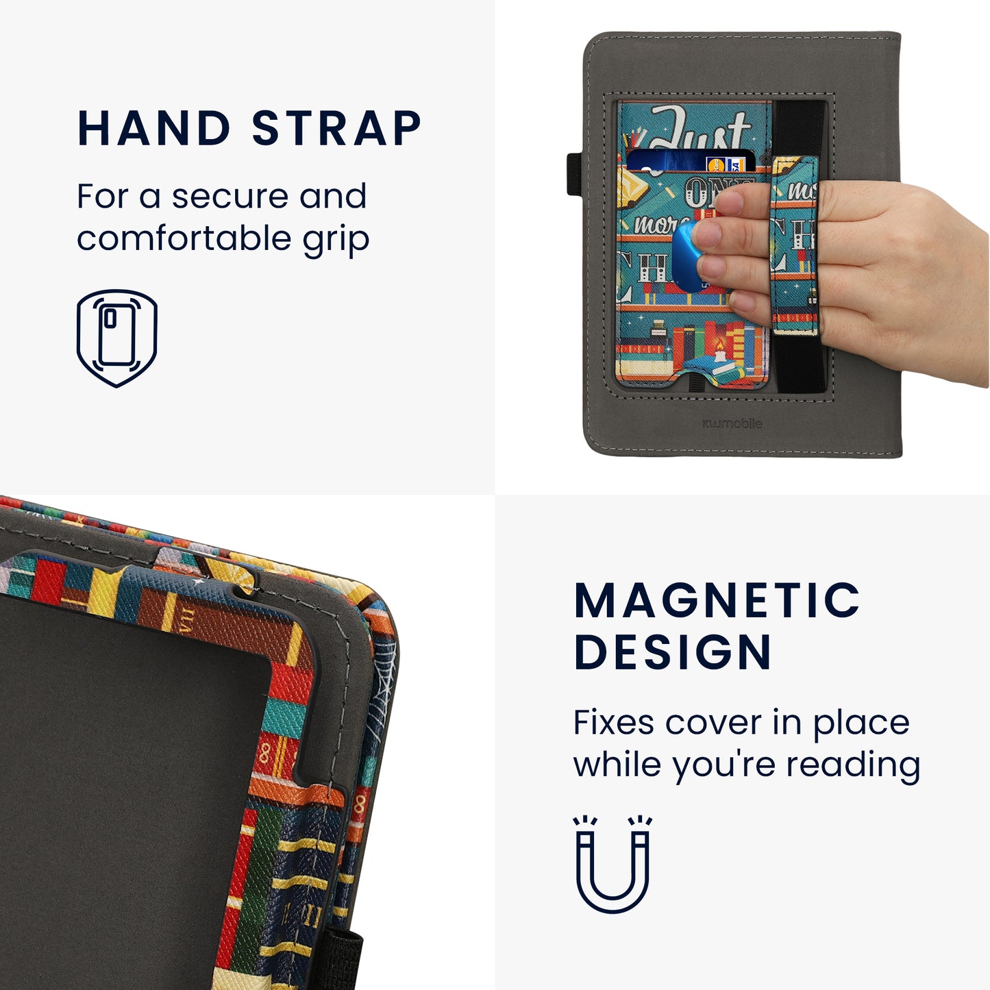 kwmobile Flip Cover kompatibel mit Amazon Kindle Paperwhite (2024) - Hülle mit Handschlaufe