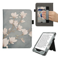 kwmobile Flip Cover kompatibel mit Amazon Kindle Paperwhite (2024)/Colorsoft - Hülle mit Handschlaufe Magnolien Taupe Weiß Blaugrau Taupe  [dsg02]