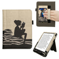 kwmobile Flip Cover kompatibel mit Amazon Kindle Paperwhite (2024)/Colorsoft - Hülle mit Handschlaufe Lesende Frau Schwarz Beige Schwarz  [dsg06]