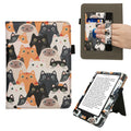 kwmobile Flip Cover kompatibel mit Amazon Kindle Paperwhite (2024)/Colorsoft - Hülle mit Handschlaufe Katzen Orange Schwarz Weiß Orange  [dsg07]