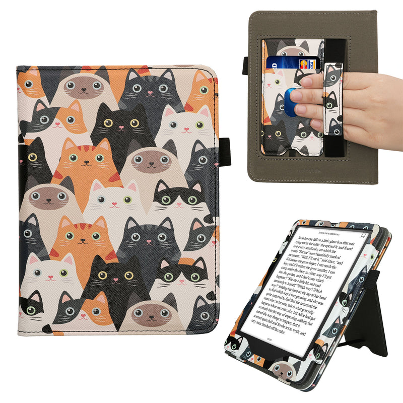 kwmobile Flip Cover kompatibel mit Amazon Kindle Paperwhite (2024)/Colorsoft - Hülle mit Handschlaufe Katzen Orange Schwarz Weiß Orange  [dsg07]