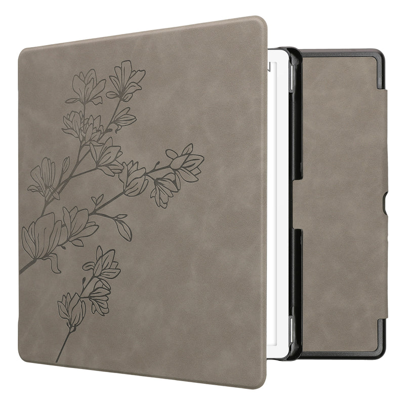 kwmobile Hülle kompatibel mit Amazon Kindle Scribe (2024) Hülle - Kunstleder Cover - Magnolien Grau Grau  [dsg05]