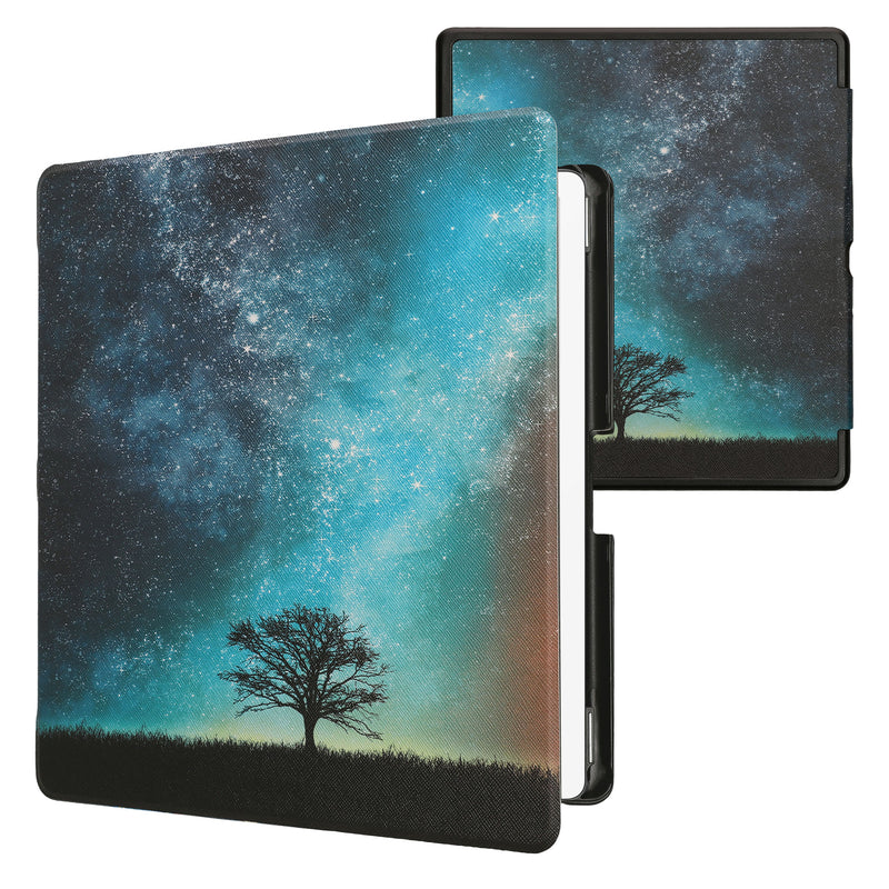 kwmobile Klapphülle kompatibel mit Amazon Kindle Scribe (2024) Hülle - eReader Case - Galaxie Baum Wiese Blau Grau Schwarz Blau  [dsg02]