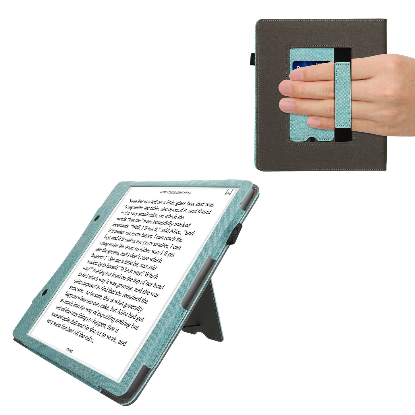 kwmobile Hülle kompatibel mit Amazon Kindle Scribe (2024) Hülle - Flip Case mit Handschlaufe - Kunstleder Cover - Mintgrün Dunkelgrau Mintgrün  