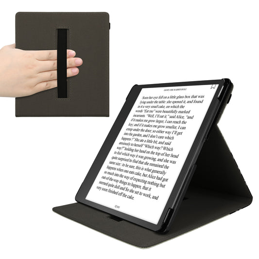 kwmobile Hülle kompatibel mit Amazon Kindle Scribe (2024) Hülle - Case mit Schlaufe und Ständer - Lesende Frau Schwarz Beige Schwarz  [dsg01]