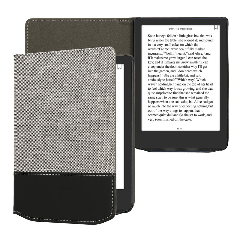 kwmobile Hülle kompatibel mit Pocketbook Verse / Verse Lite / Verse Pro / Color / Vivlio Light/Light HD - Canvas eReader Schutzhülle Cover Case - Grau Schwarz Grau  