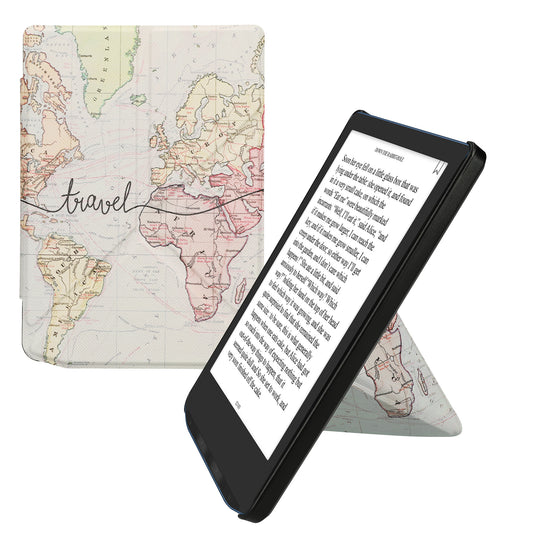 kwmobile Schutzhülle kompatibel mit Pocketbook Verse / Verse Lite / Verse Pro / Color / Vivlio Light/Light HD - Hülle Kunstleder - eReader Cover Case - Travel Schriftzug Schwarz Mehrfarbig Schwarz  [dsg01]