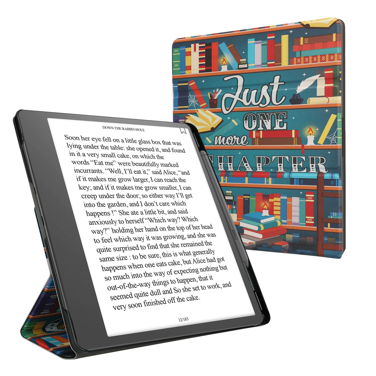kwmobile E-Reader Schutzhülle kompatibel mit Amazon Kindle Scribe (2022/2024) Hülle - Kunstleder Case für eReader mit zweifachen Ständer und Stifthalter - Bibliothek Motto Mehrfarbig  [dsg02]