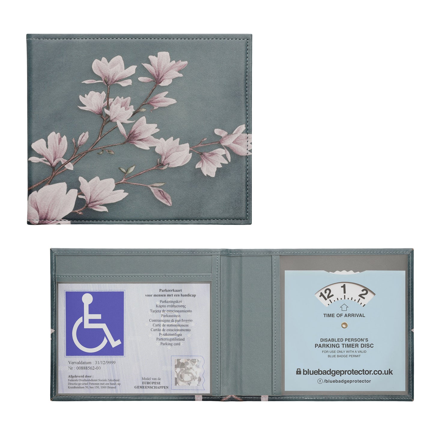 kwmobile Hülle für den deutschen Schwerbehindertenausweis - Schutzhülle aus Kunstleder in Taupe Weiß Blaugrau - Cover mit Fächern - Ausweishülle klappbar Magnolien Taupe  [dsg02]