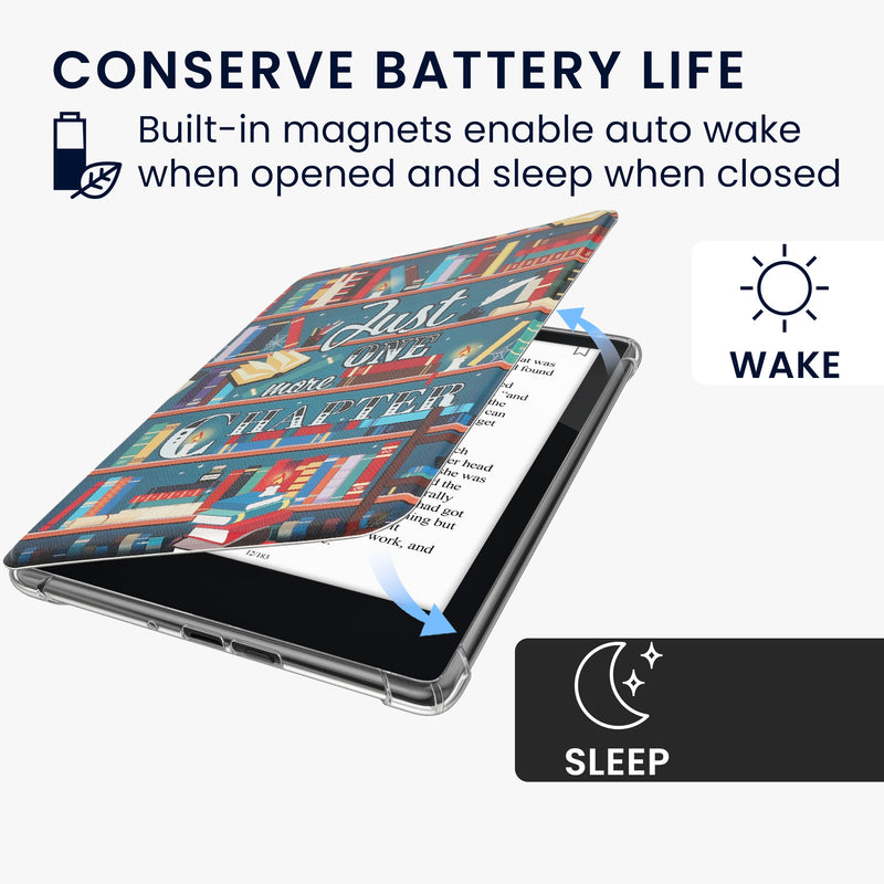 kwmobile E-Reader Schutzhülle kompatibel mit Amazon Kindle Paperwhite (2024) - Kunstleder Case mit Auto Sleep/Wake Funktion für e-Reader - Bibliothek Motto