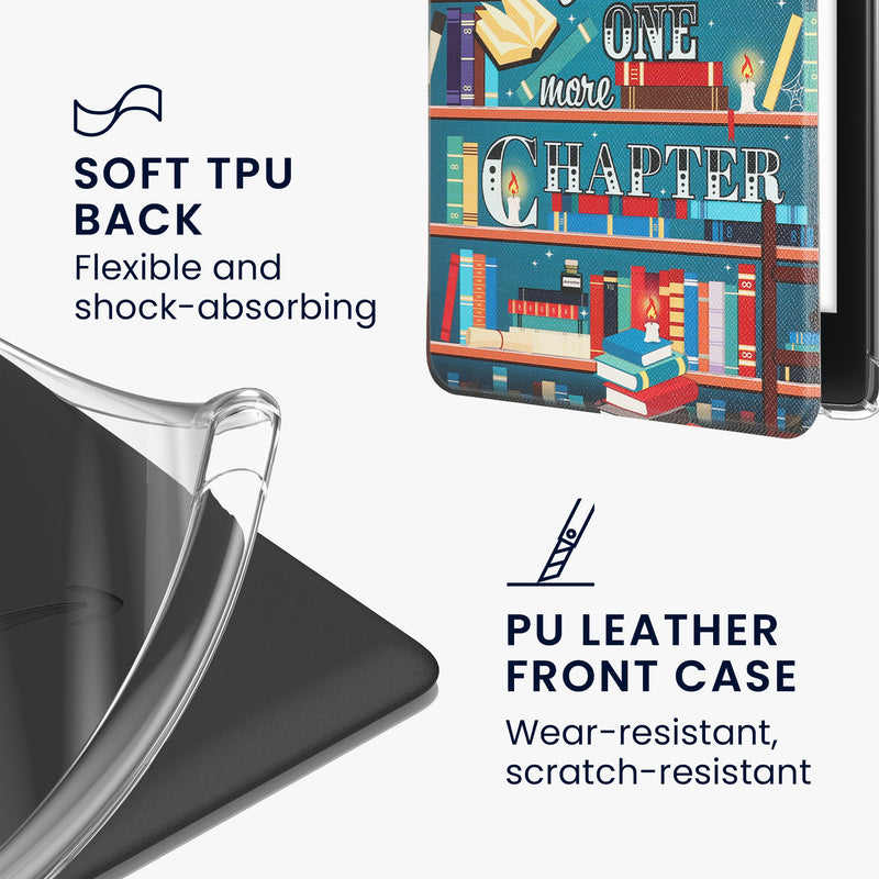 kwmobile E-Reader Schutzhülle kompatibel mit Amazon Kindle Paperwhite (2024) - Kunstleder Case mit Auto Sleep/Wake Funktion für e-Reader - Bibliothek Motto