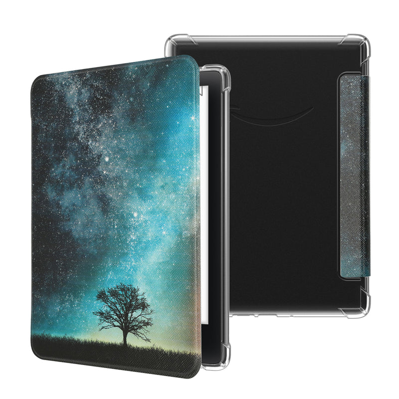 kwmobile E-Reader Schutzhülle kompatibel mit Amazon Kindle Paperwhite (2024)/Colorsoft Hülle - Kunstleder Case mit Auto Sleep/Wake Funktion für e-Reader - Galaxie Baum Wiese Blau  [dsg03]