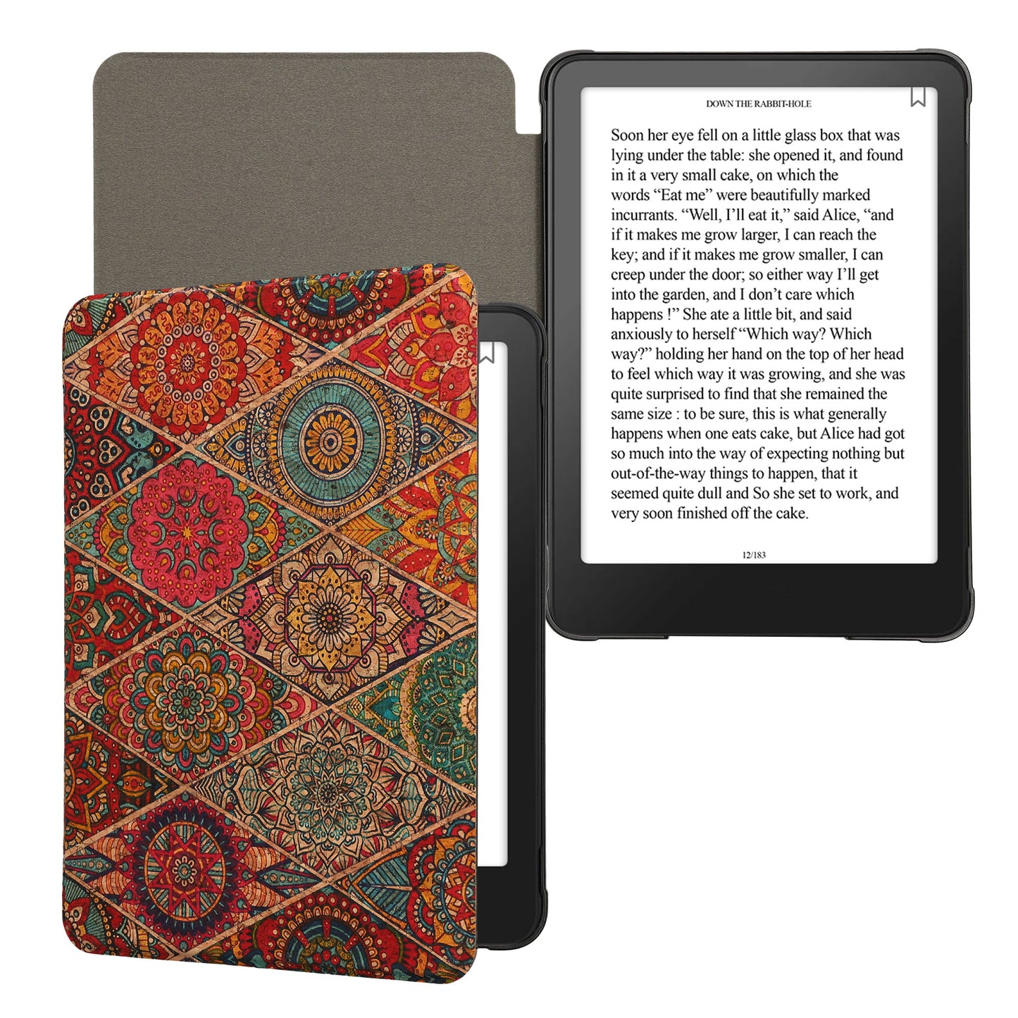 kwmobile Hülle kompatibel mit Amazon Kindle Paperwhite (2024)/Colorsoft - Kork eReader Schutzhülle Cover Case - Mandalakacheln Pink Rot Blau Pink  [dsg01]