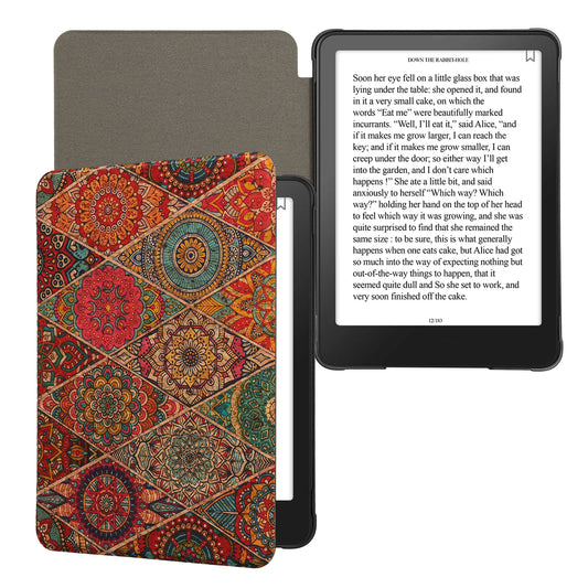 kwmobile Hülle kompatibel mit Amazon Kindle Paperwhite (2024)/Colorsoft - Kork eReader Schutzhülle Cover Case - Mandalakacheln Pink Rot Blau Pink  [dsg01]
