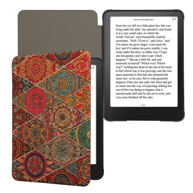kwmobile Hülle kompatibel mit Amazon Kindle Paperwhite (2024)/Colorsoft - Kork eReader Schutzhülle Cover Case - Mandalakacheln Pink Rot Blau Pink  [dsg01]