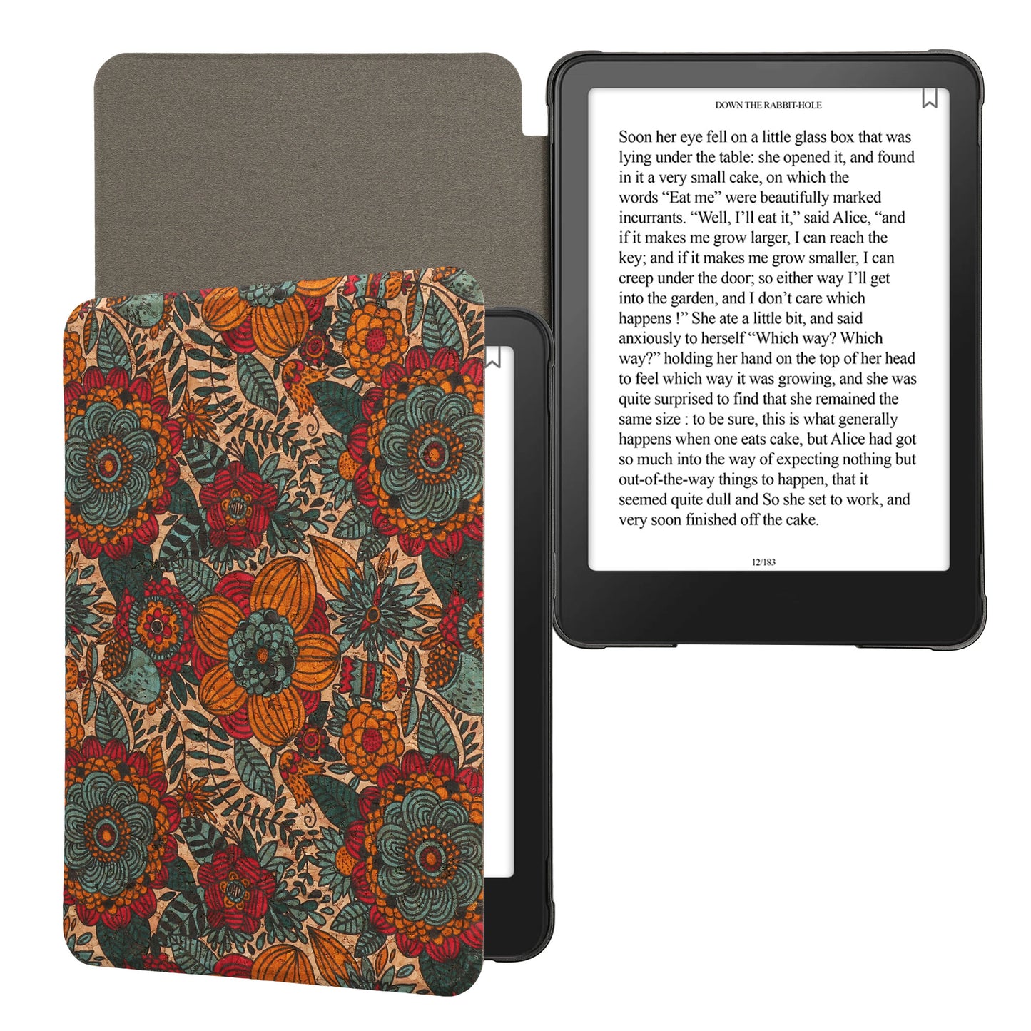 kwmobile Hülle kompatibel mit Amazon Kindle Paperwhite (2024)/Colorsoft - Kork eReader Schutzhülle Cover Case - Sommerblumen Orange Grün Rot Orange  [dsg03]