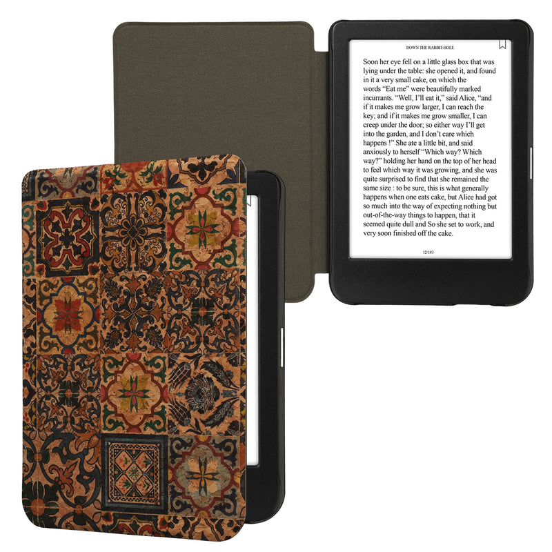 kwmobile Hülle kompatibel mit Kobo Clara BW / Clara Colour / Tolino Shine (5) / Shine Color - Kork eReader Schutzhülle Cover Case - Fliesenmuster Braun Blau Rot Braun  [dsg02]