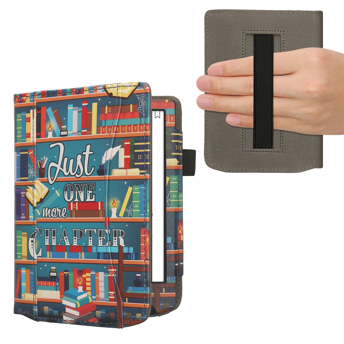 kwmobile Flip Hülle kompatibel mit Pocketbook Verse / Verse Lite / Verse Pro / Color / Vivlio Light/Light HD - Vorderfach Handschlaufe - Bibliothek Motto Mehrfarbig Mehrfarbig  [dsg02]