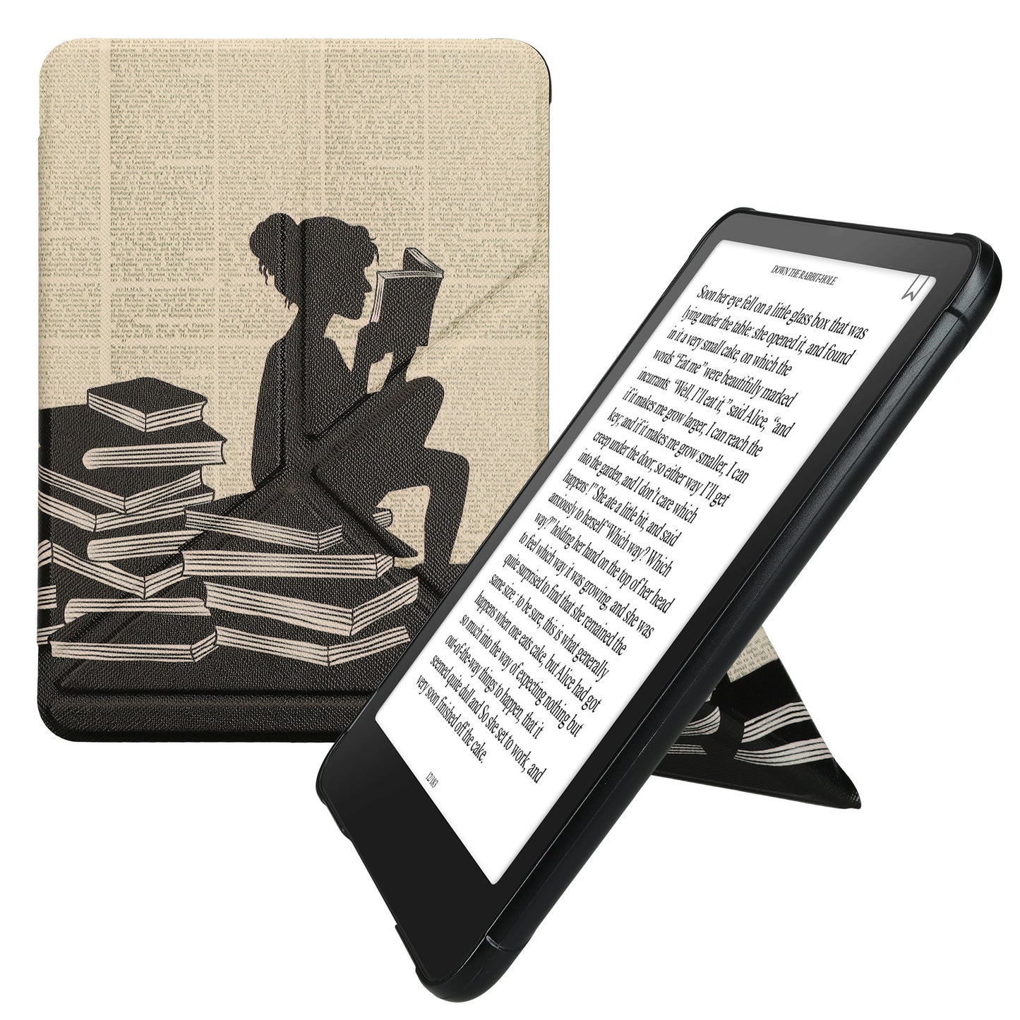 kwmobile Schutzhülle kompatibel mit Amazon Kindle Paperwhite (2024)/Colorsoft - Hülle Kunstleder - eReader Cover Case - Lesende Frau Schwarz Beige Schwarz  [dsg02]