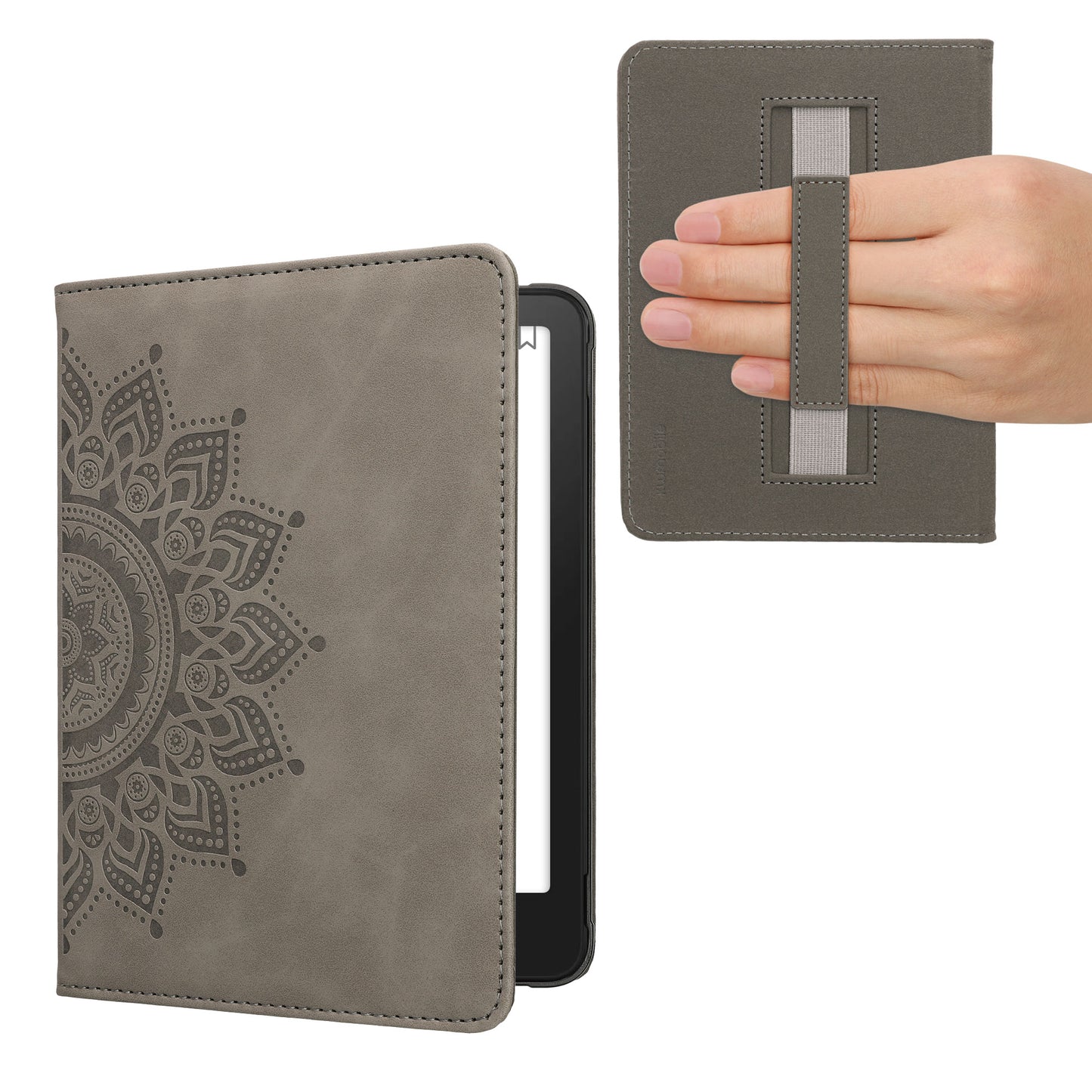 kwmobile Klapphülle kompatibel mit Amazon Kindle Paperwhite (2024)/Colorsoft - Hülle aus Kunstleder für eReader - mit Handschlaufe - Aufgehende Sonne Grau Grau  [dsg02]