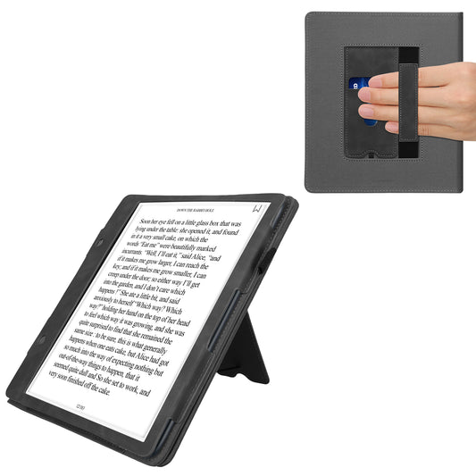 kwmobile Flip Hülle kompatibel mit Amazon Kindle Scribe (2022/2024) - Handschlaufe - Cover Dunkelgrau Dunkelgrau  [dsg01]