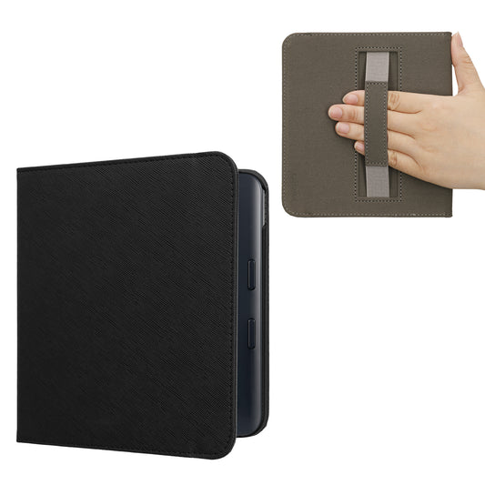 kwmobile Klapphülle kompatibel mit Kobo Kobo Libra Colour / Tolino Vision Color Hülle - Schutzhülle für den eReader aus Kunstleder mit Handschlaufe in Schwarz Schwarz  