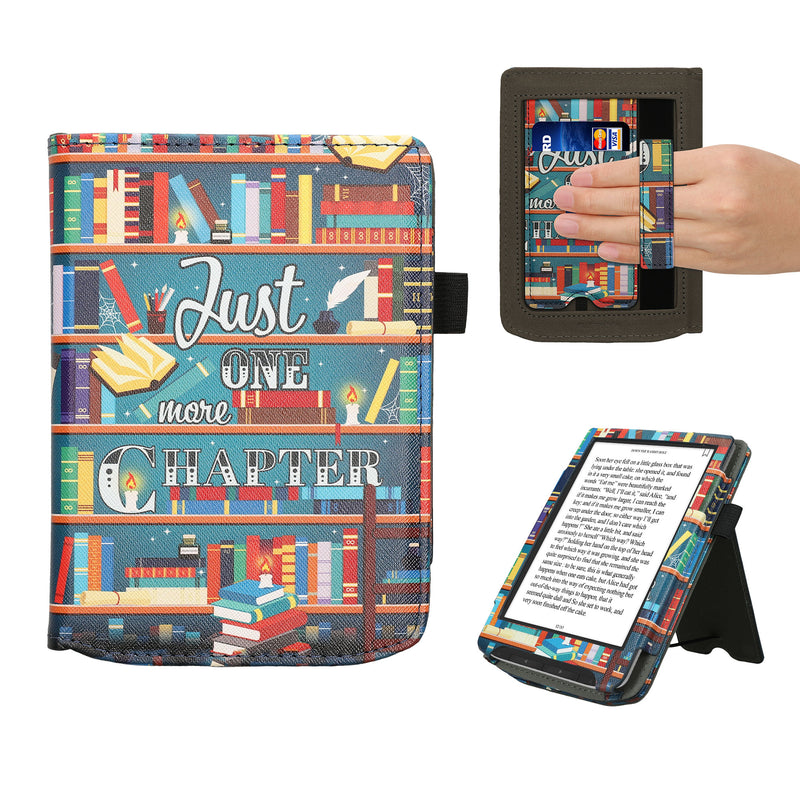 kwmobile Flip Cover kompatibel mit Pocketbook Verse / Verse Lite / Verse Pro / Color / Vivlio Light/Light HD - Hülle mit Handschlaufe Bibliothek Motto Mehrfarbig Mehrfarbig  [dsg02]