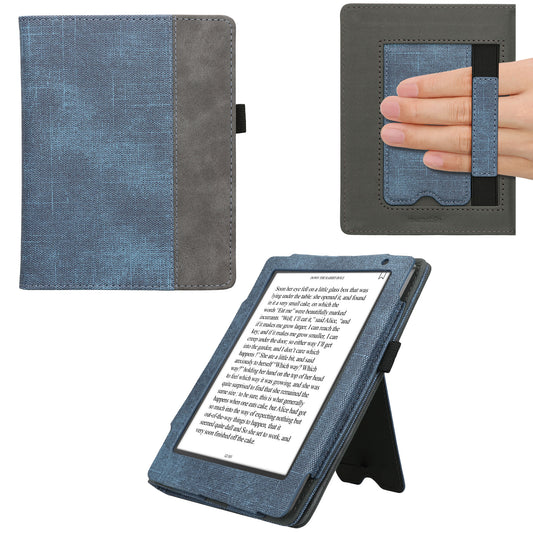 kwmobile Flip Hülle kompatibel mit Kobo Aura H2O Edition 2 - Handschlaufe - Cover Dunkelblau Dunkelgrau Dunkelblau  