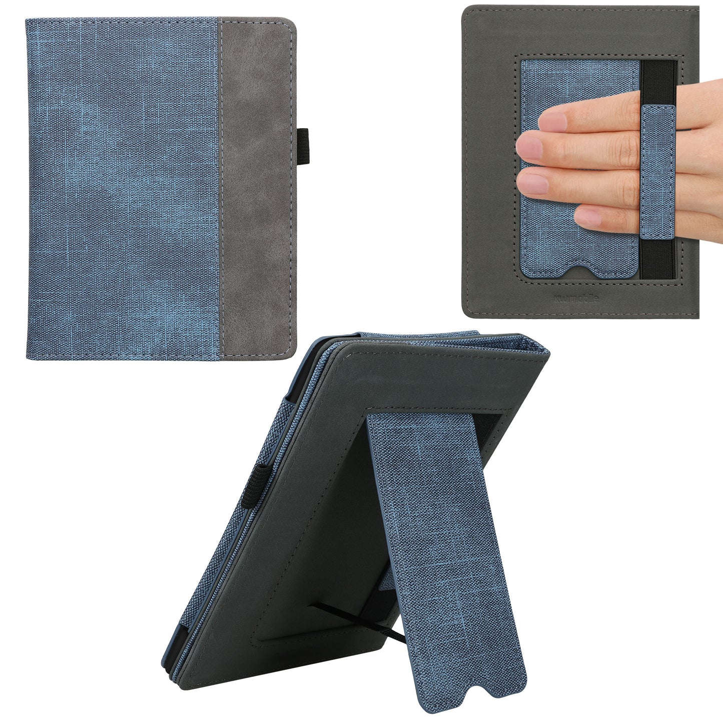 kwmobile Flip Hülle kompatibel mit Kobo Aura H2O Edition 2 - Handschlaufe - Cover Dunkelgrau