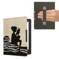 kwmobile Klapphülle kompatibel mit Kobo Aura H2O Edition 2 Hülle - Flipcase für den eReader mit Handschlaufe - Lesende Frau Schwarz Beige Schwarz  [dsg01]