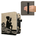 kwmobile Flip Hülle kompatibel mit Kobo Kobo Libra Colour / Tolino Vision Color - Vorderfach Handschlaufe - Lesende Frau Schwarz Beige Schwarz  [dsg01]