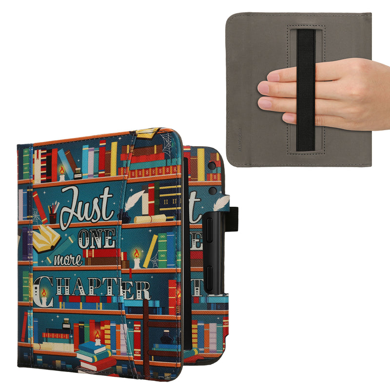 kwmobile Flip Hülle kompatibel mit Kobo Kobo Libra Colour / Tolino Vision Color - Vorderfach Handschlaufe - Bibliothek Motto Mehrfarbig Mehrfarbig  [dsg02]