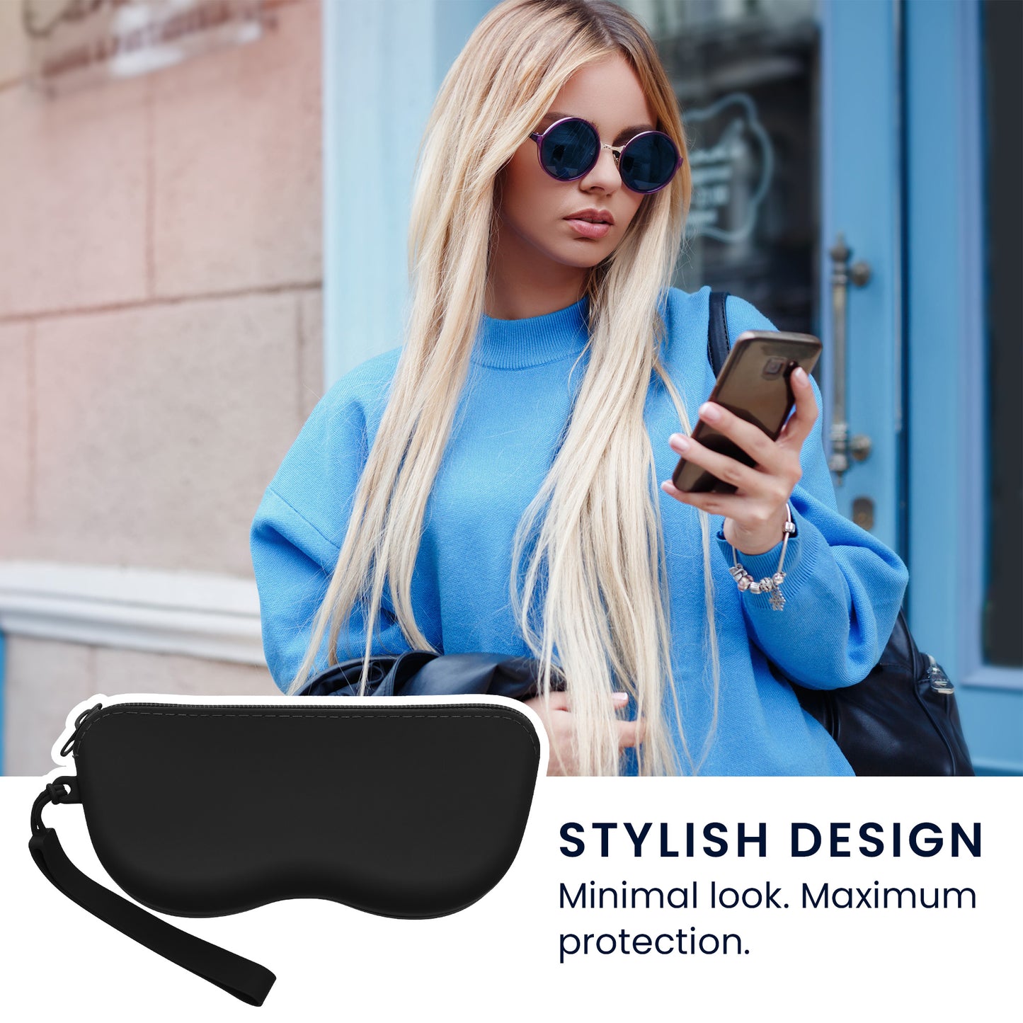 kwmobile Sonnenbrillen Etui zum Anhängen - weiches Brillenetui zum Anhängen für Handtasche - Tasche für Brille mit Reißverschluss