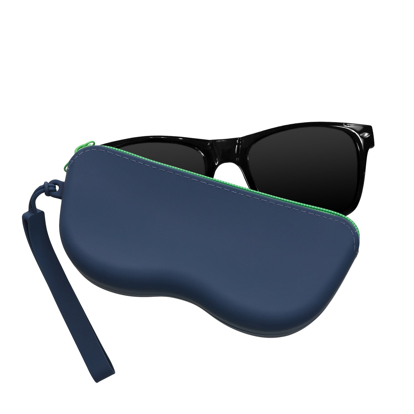 kwmobile Sonnenbrillen Etui zum Anhängen - weiches Brillenetui zum Anhängen für Handtasche - Tasche für Brille mit Reißverschluss - Sonnenbrillenetui aus Silikon - Dunkelblau Grün Dunkelblau  