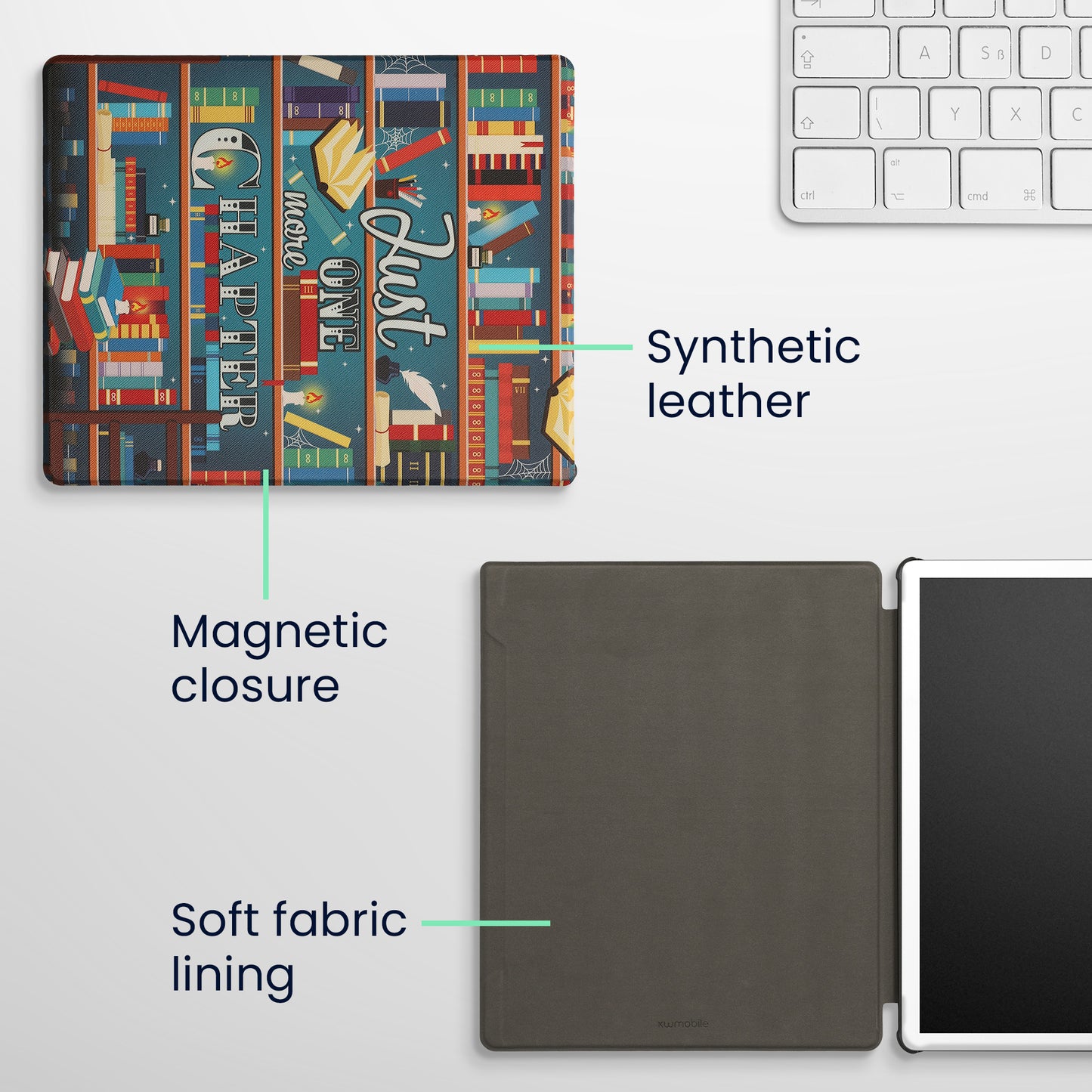 kwmobile Schutzhülle für Amazon Kindle Scribe 11" (2025) Hülle - eReader Flip Case mit Auto Sleep Funktion - Bibliothek Motto