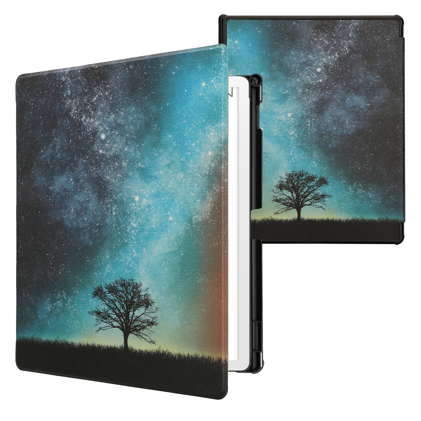 kwmobile Klapphülle kompatibel mit Amazon Kindle Scribe 11" (2025) Hülle - eReader Case - Galaxie Baum Wiese Blau Grau Schwarz Blau  [dsg04]