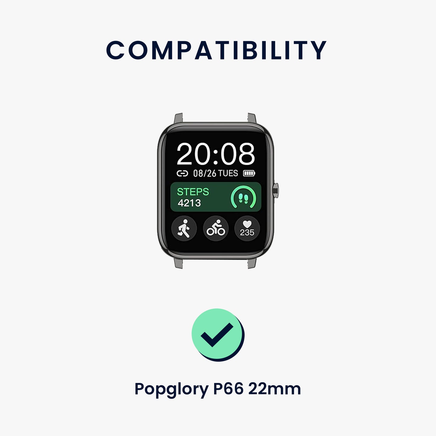 kwmobile Uhrenarmband für Popglory P66 22mm Armband Fitnesstracker Band Set Ersatzarmband Smartwatch