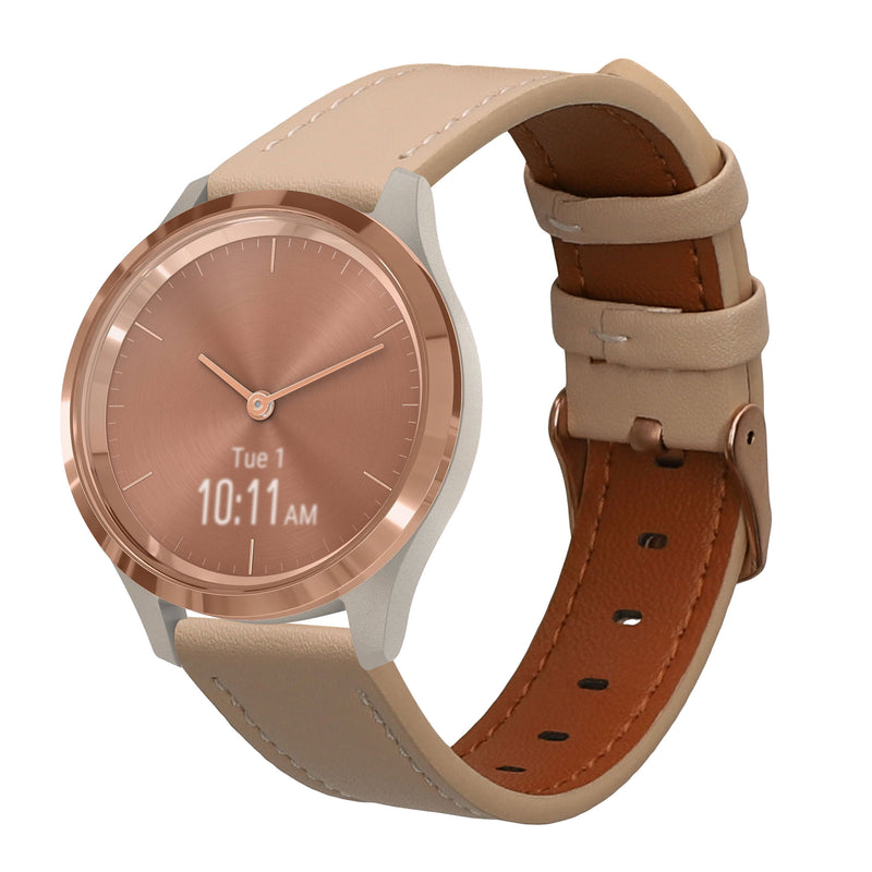 kwmobile Armband kompatibel mit Garmin vivomove 3S / vivoactive 4S - Echtleder Fitnesstracker Sportarmband Band Beige  